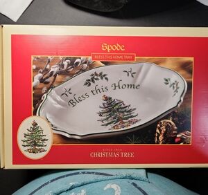 Spode Festive Christmas Tree Tray with Bless This Home Design